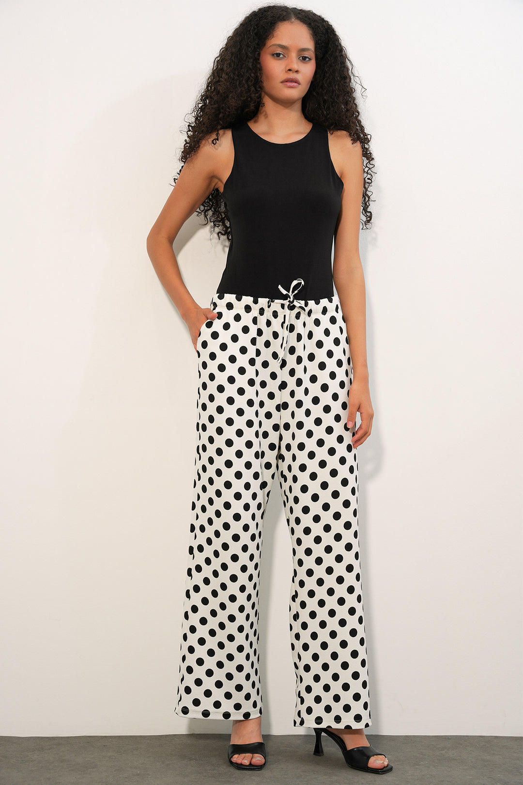 Bigdart Pantalon à pois large pour femme 30116 - Blanc