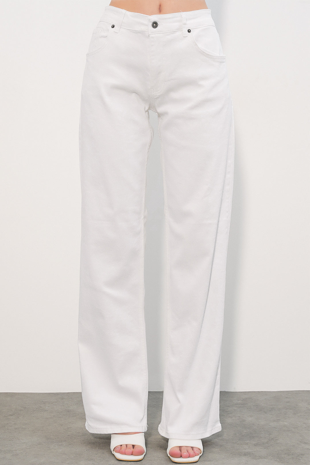 Bigdart Pantalon en jean à large jambe avec détails en sequins femme 30124 - Blanc