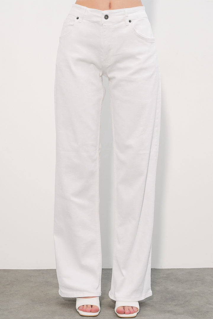 Bigdart Pantalon en jean à large jambe avec détails en sequins femme 30124 - Blanc