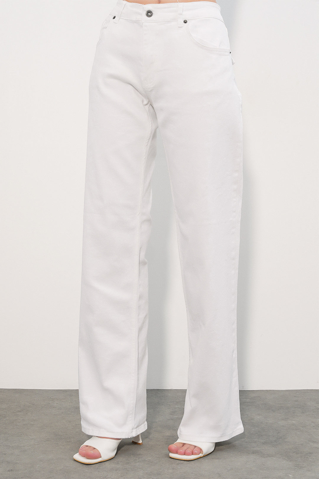 Bigdart Pantalon en jean à large jambe avec détails en sequins femme 30124 - Blanc