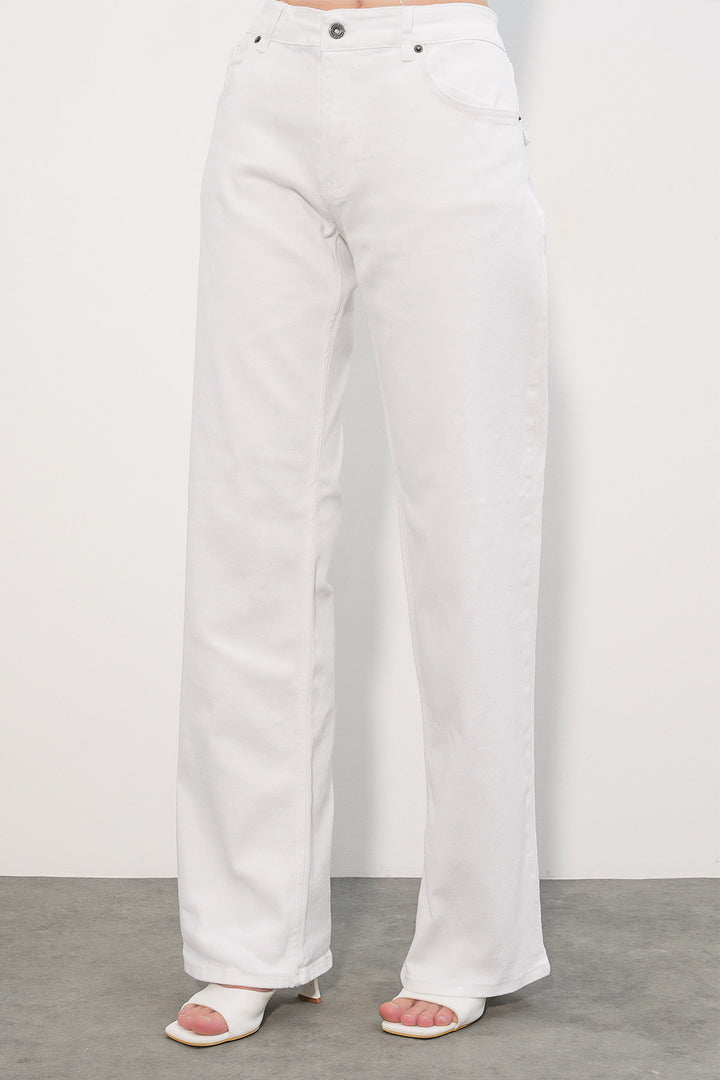 Bigdart Pantalon en jean à large jambe avec détails en sequins femme 30124 - Blanc