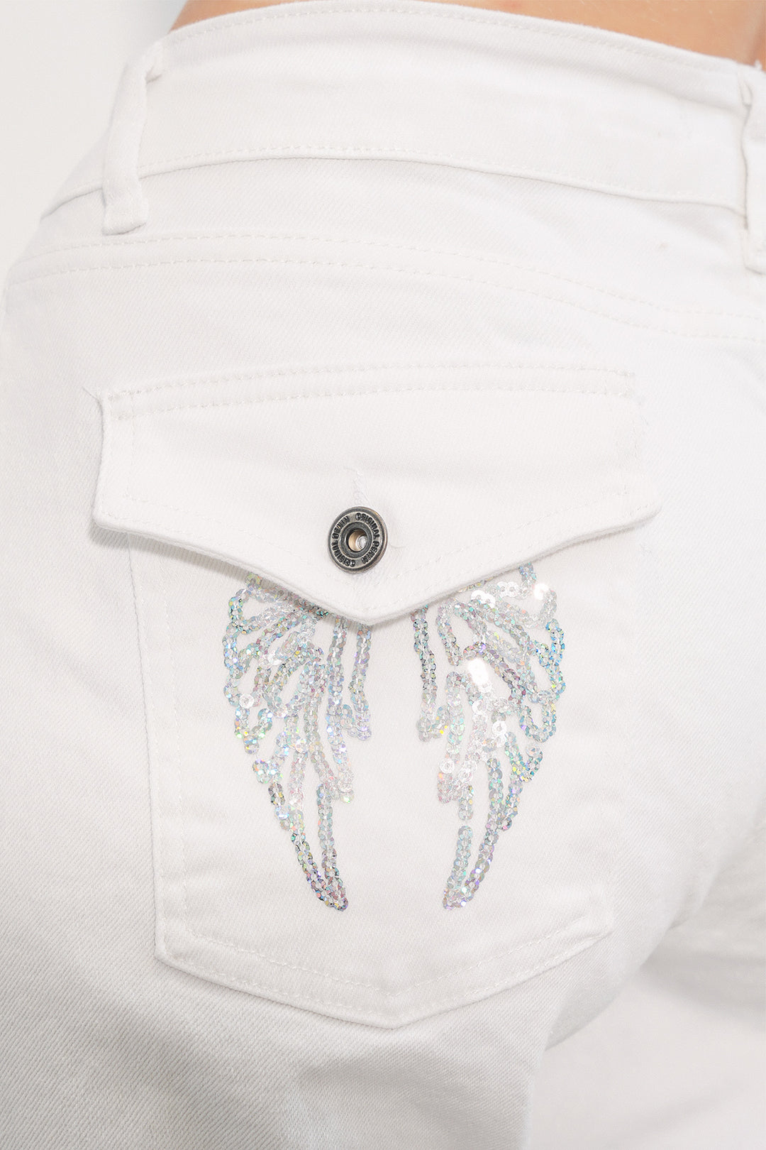 Bigdart Pantalon en jean à large jambe avec détails en sequins femme 30124 - Blanc