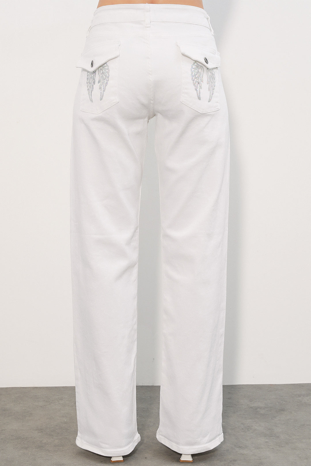 Bigdart Pantalon en jean à large jambe avec détails en sequins femme 30124 - Blanc