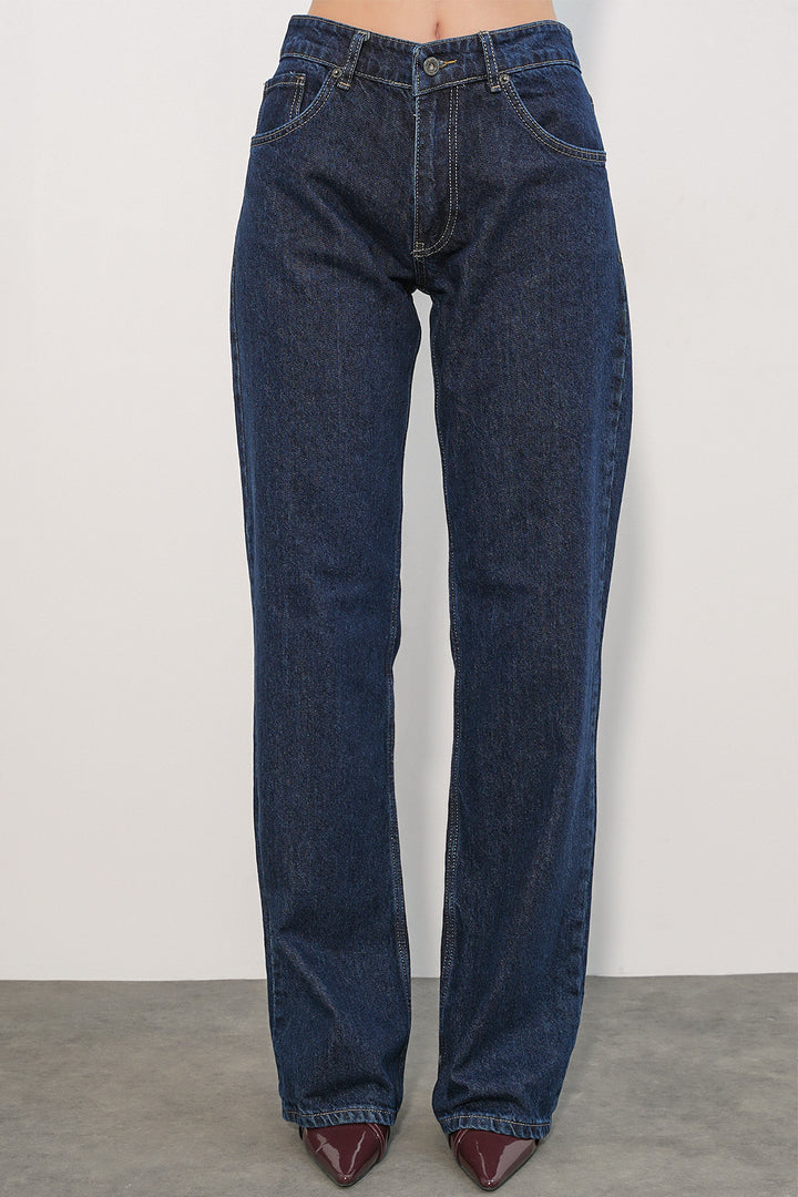 Bigdart Pantalon en jean à large jambe avec détails en sequins femme 30124 - Bleu marine