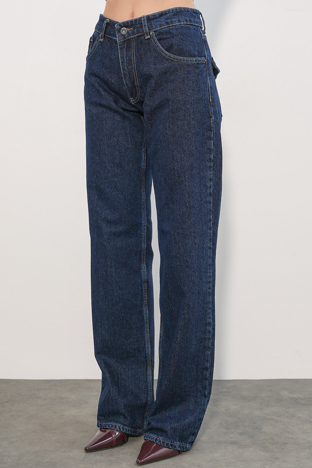 Bigdart Pantalon en jean à large jambe avec détails en sequins femme 30124 - Bleu marine