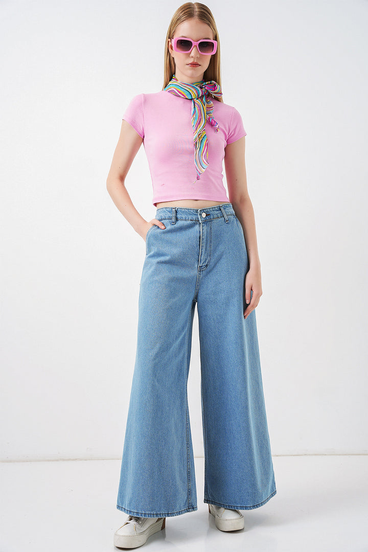 Bigdart Pantalon en jean taille haute à jambes larges pour femmes 30080 - Bleu clair