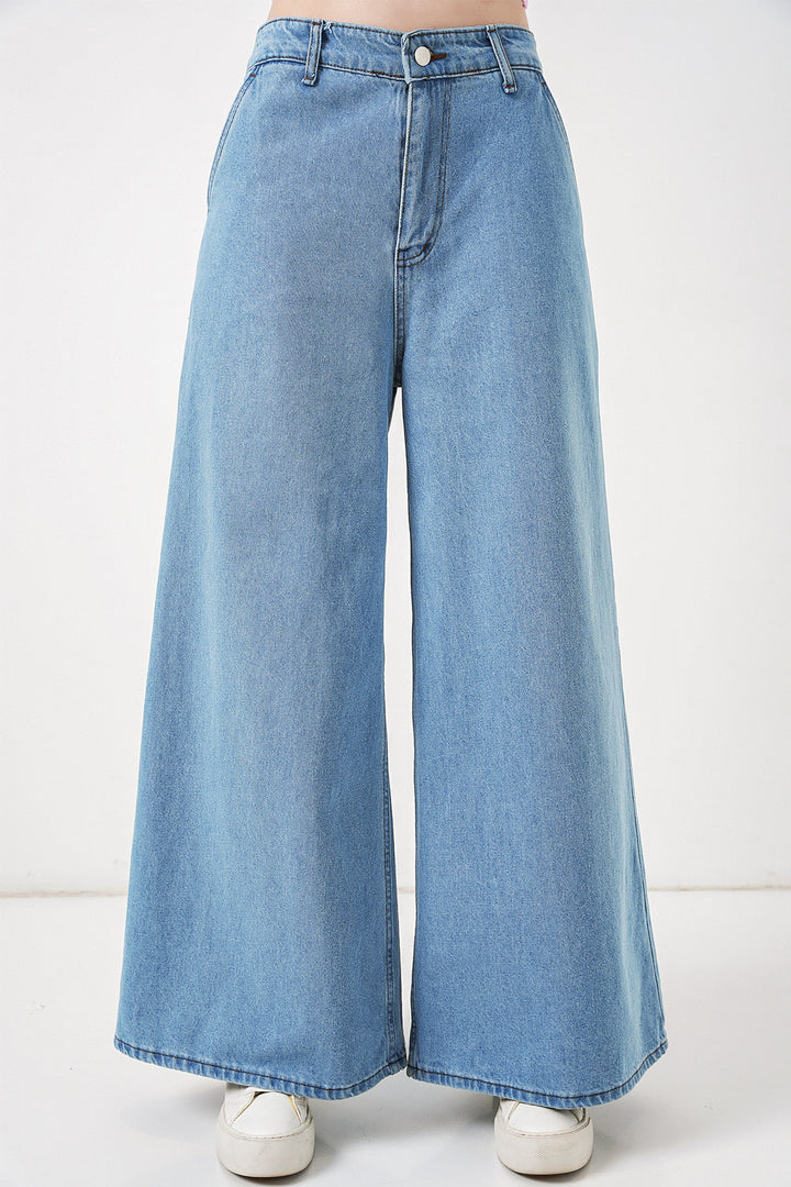 Bigdart Pantalon en jean taille haute à jambes larges pour femmes 30080 - Bleu clair