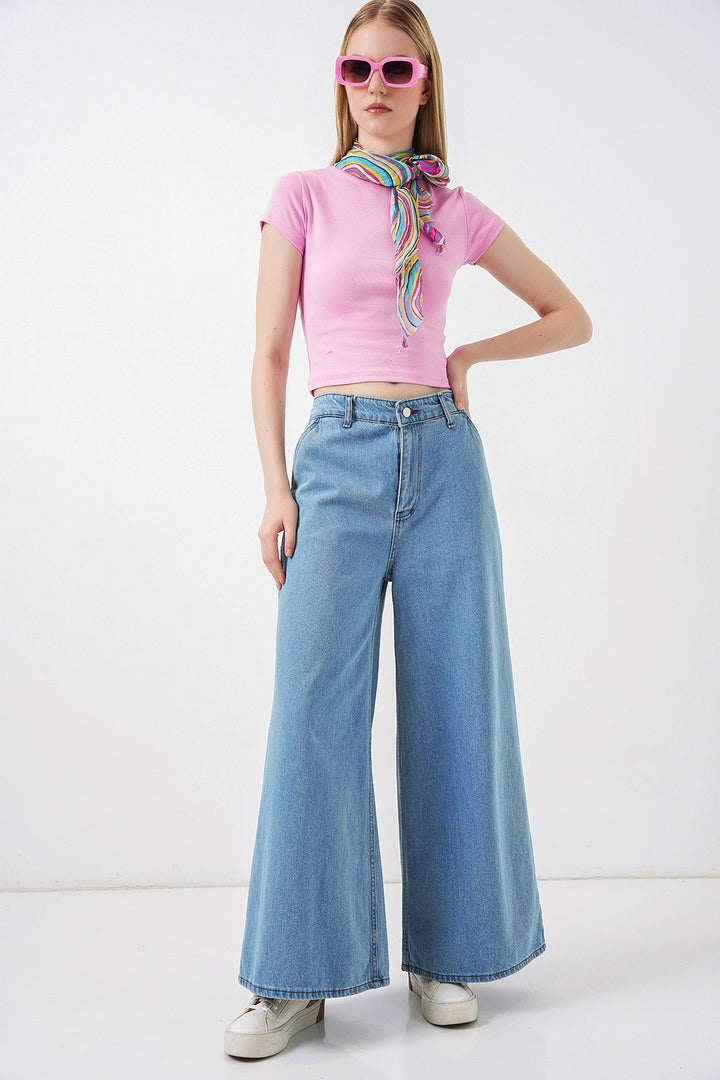 Bigdart Pantalon en jean taille haute à jambes larges pour femmes 30080 - Bleu clair