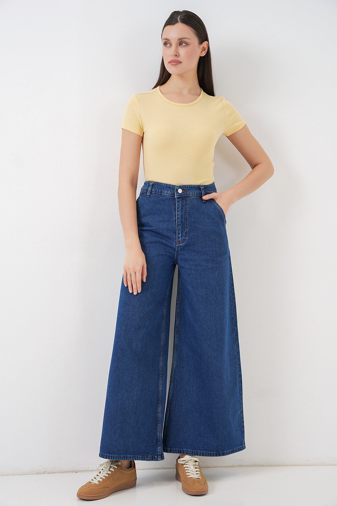 Bigdart Pantalon en jean taille haute à jambes larges pour femmes 30080 - Bleu