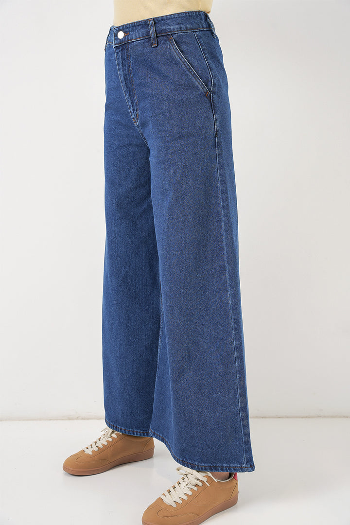 Bigdart Pantalon en jean taille haute à jambes larges pour femmes 30080 - Bleu