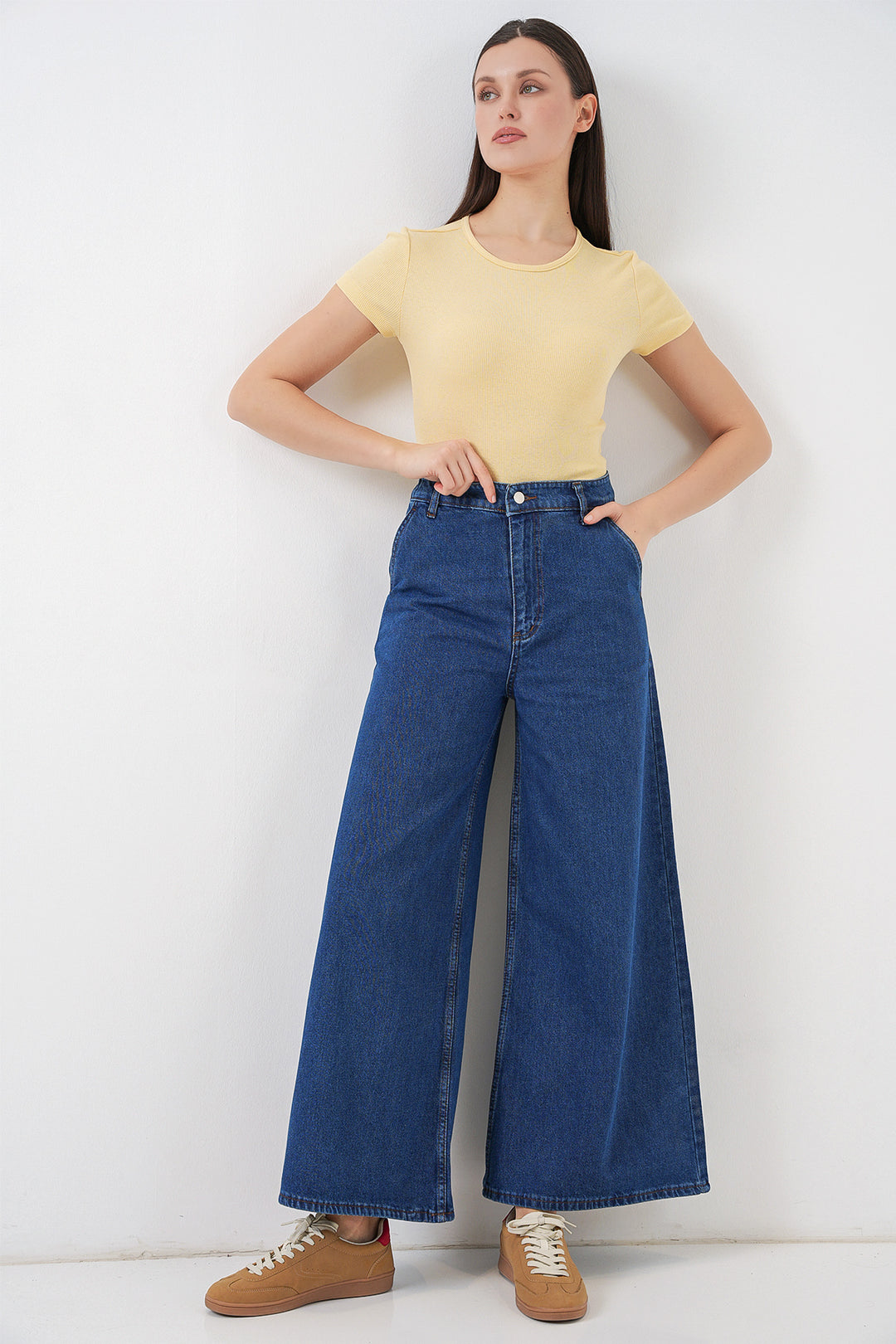 Bigdart Pantalon en jean taille haute à jambes larges pour femmes 30080 - Bleu