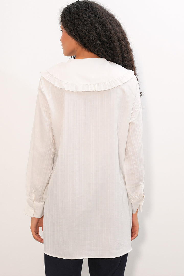 Bigdart Chemisier Tunique Femme à Rayures à Col Large 5993 - Blanc