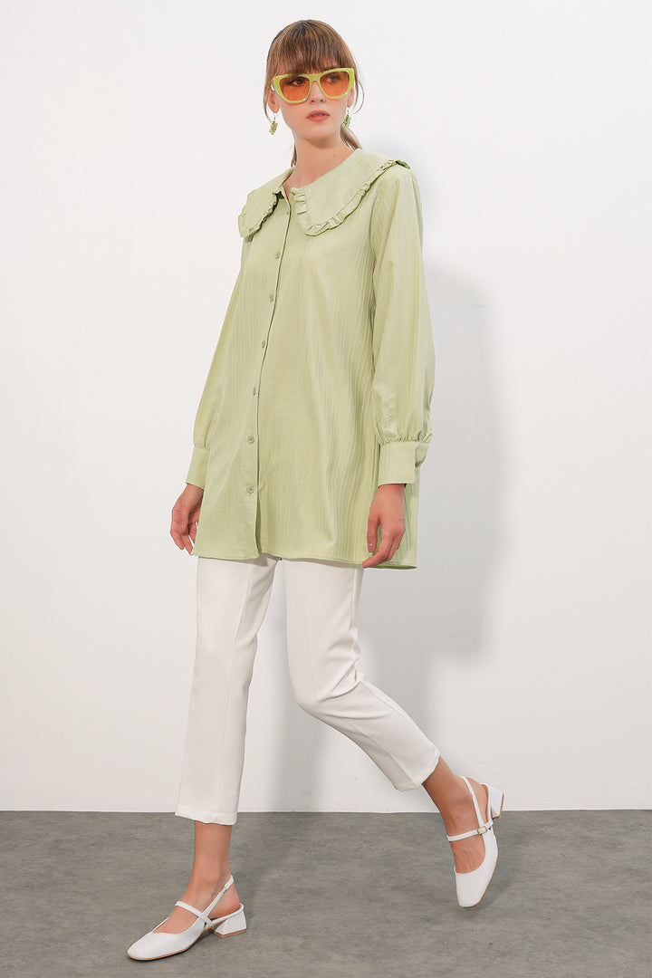 Bigdart Tunique chemise à rayures avec détails volants et col large pour femme 5993 - Vert