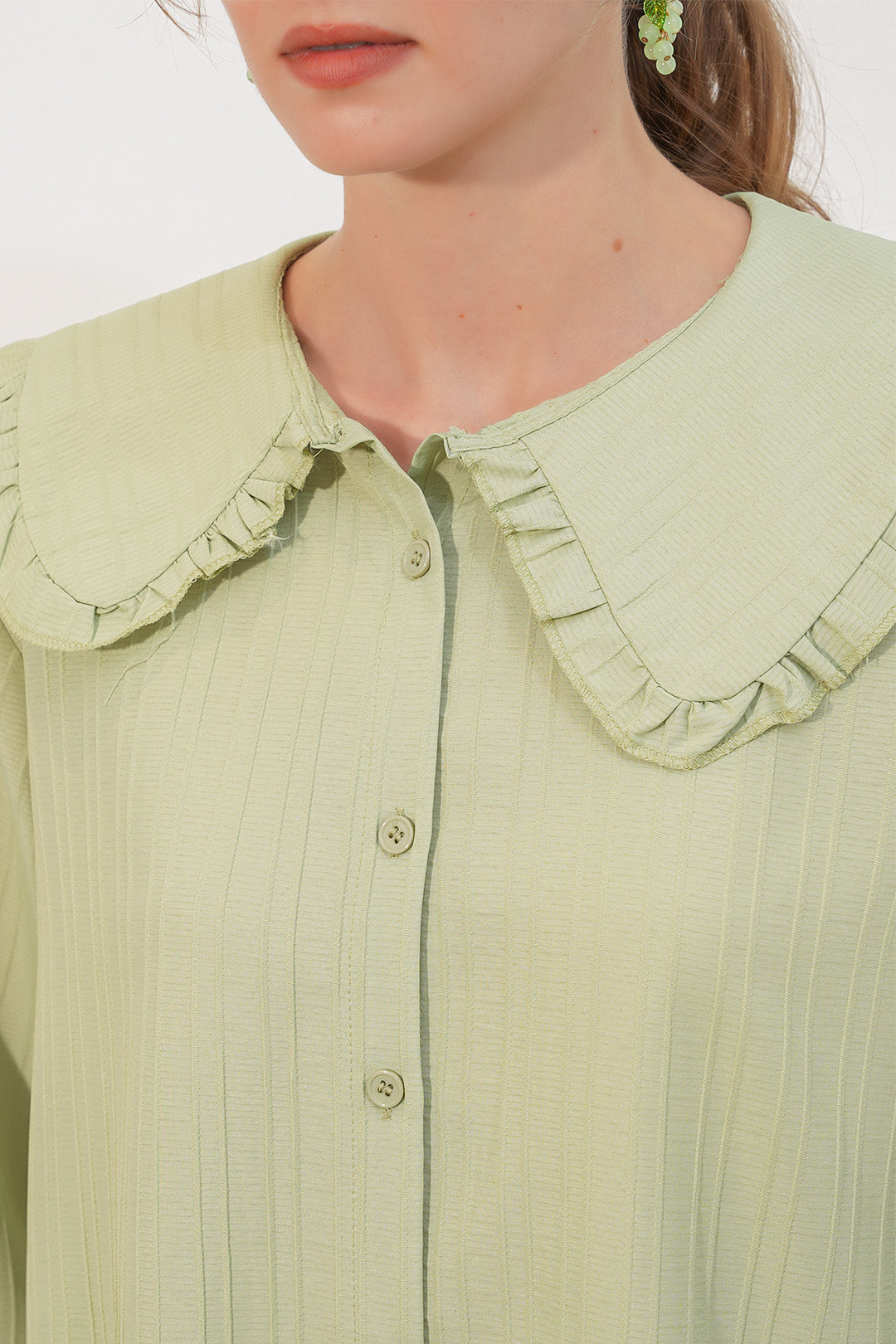 Bigdart Tunique chemise à rayures avec détails volants et col large pour femme 5993 - Vert