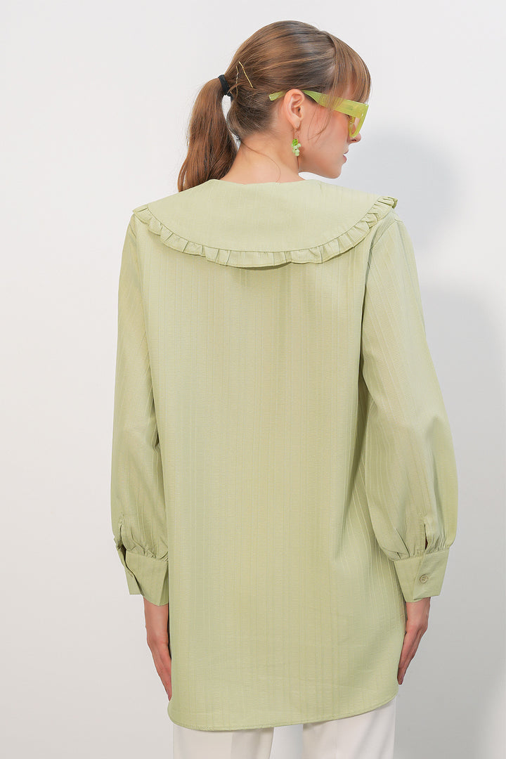 Bigdart Tunique chemise à rayures avec détails volants et col large pour femme 5993 - Vert