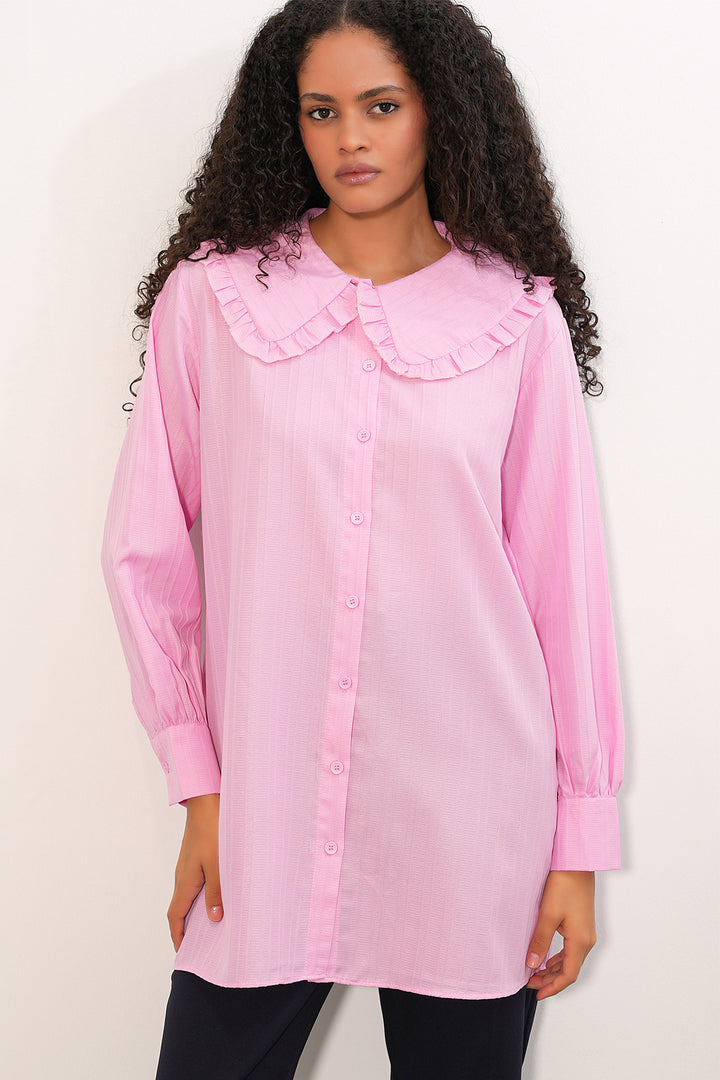 Bigdart Chemisier Tunique Femme à Rayures à Col Large 5993 - Rose