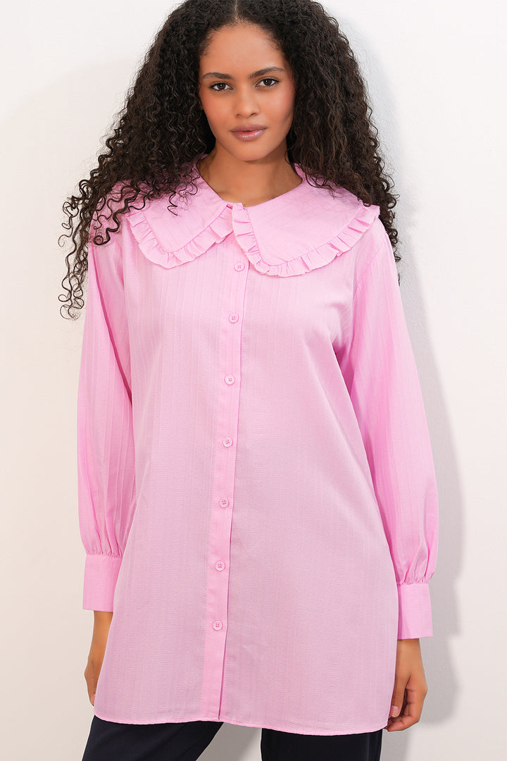 Bigdart Chemisier Tunique Femme à Rayures à Col Large 5993 - Rose