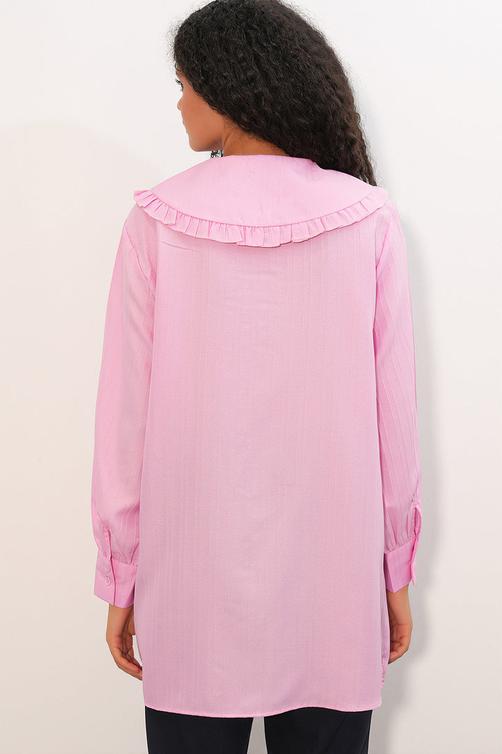 Bigdart Chemisier Tunique Femme à Rayures à Col Large 5993 - Rose