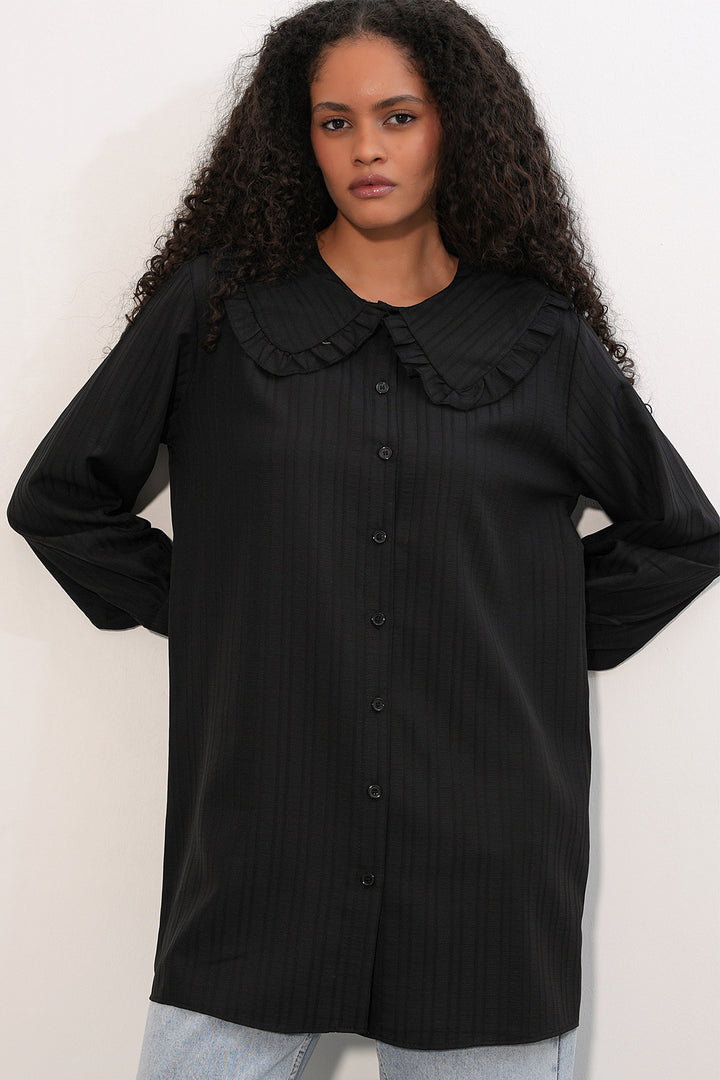 Bigdart Chemisier Tunique Femme à Rayures à Col Large 5993 - Noir