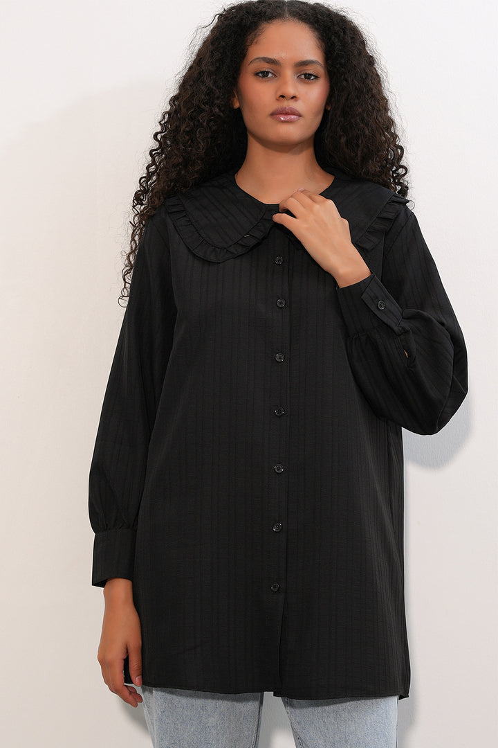 Bigdart Chemisier Tunique Femme à Rayures à Col Large 5993 - Noir