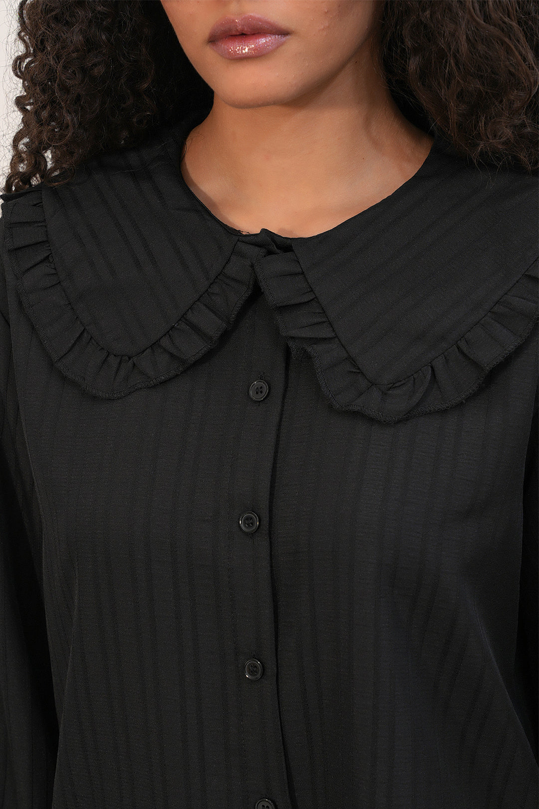 Bigdart Chemisier Tunique Femme à Rayures à Col Large 5993 - Noir