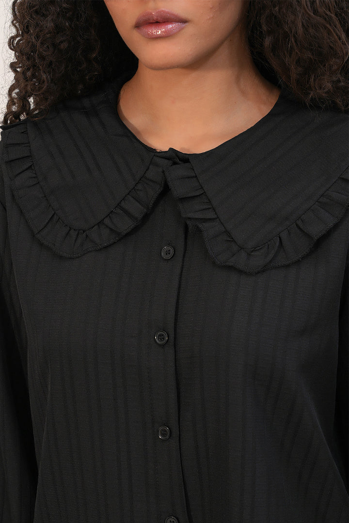 Bigdart Chemisier Tunique Femme à Rayures à Col Large 5993 - Noir