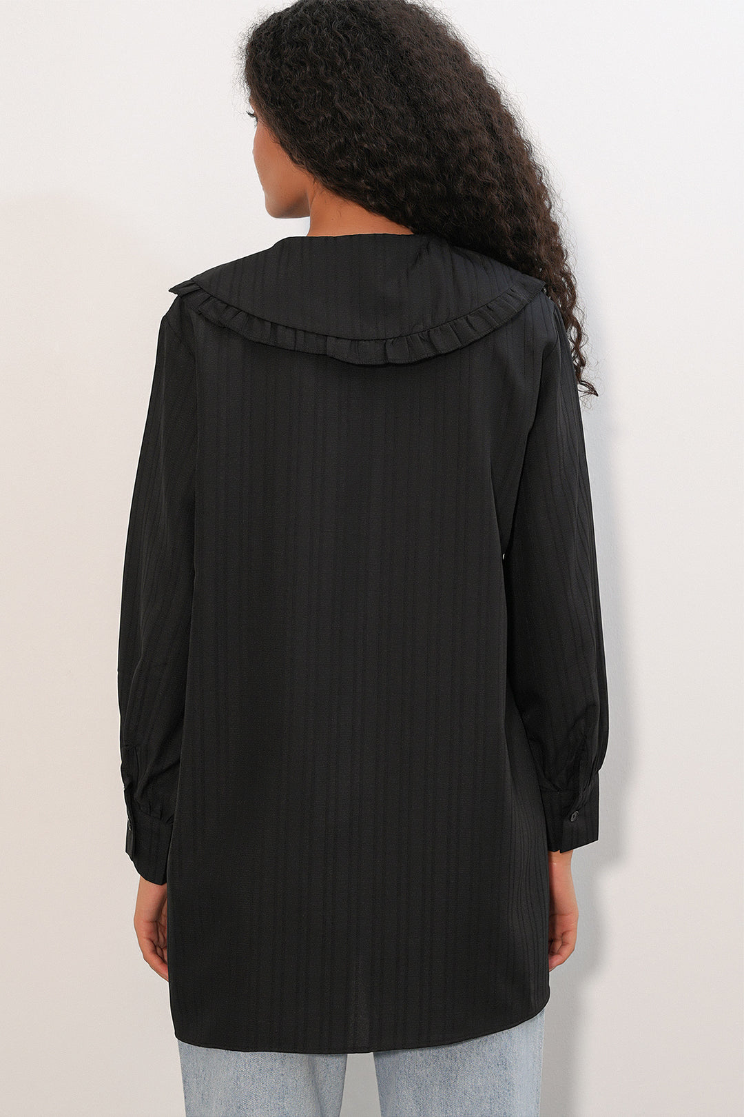 Bigdart Chemisier Tunique Femme à Rayures à Col Large 5993 - Noir