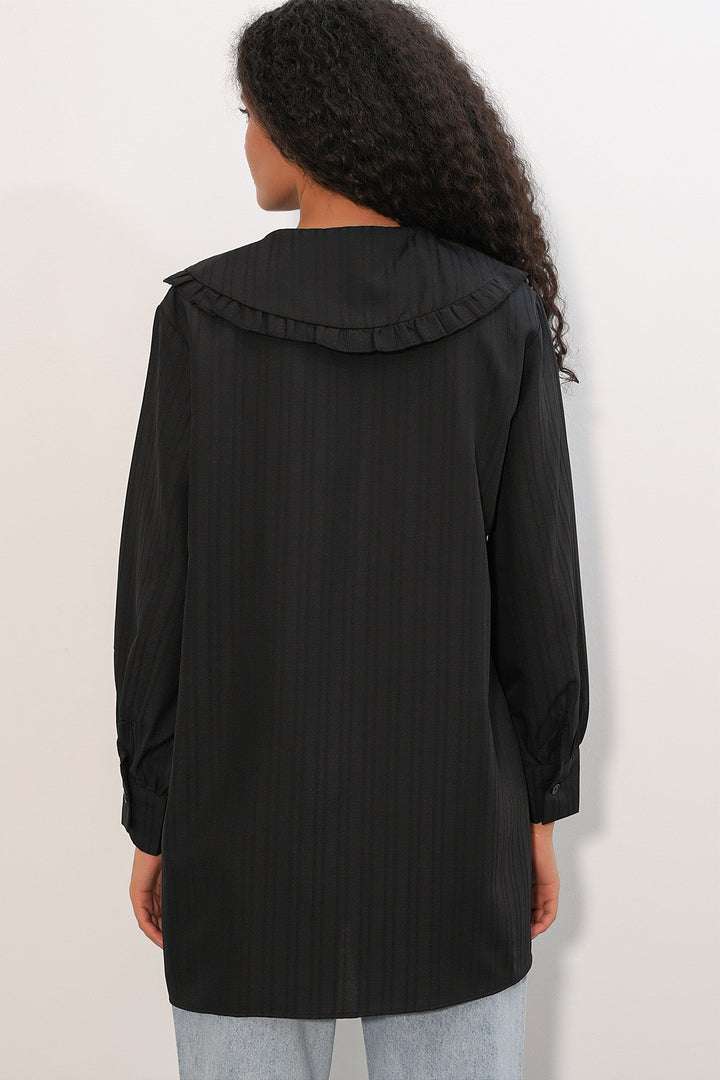 Bigdart Chemisier Tunique Femme à Rayures à Col Large 5993 - Noir