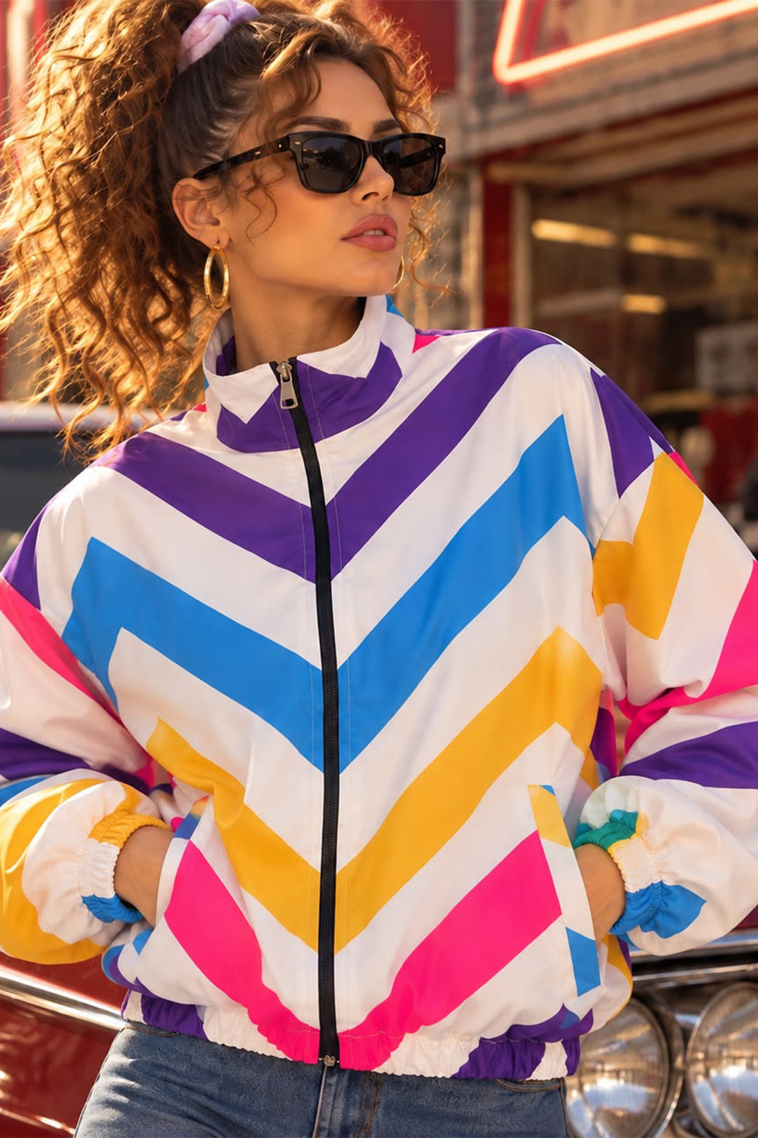 Bigdart Veste bomber à motifs géométriques pour femme 0781 - Multicolore