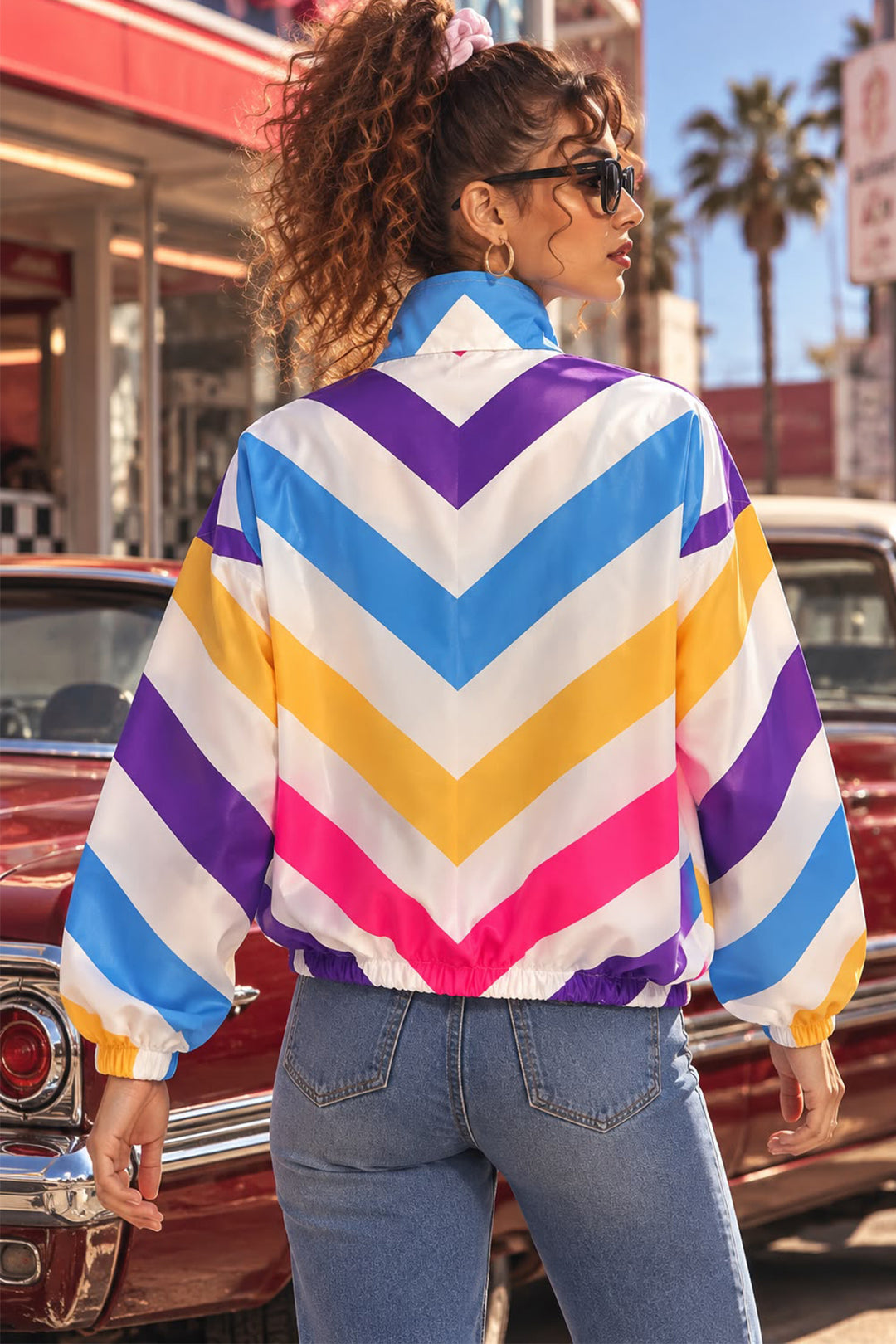 Bigdart Veste bomber à motifs géométriques pour femme 0781 - Multicolore