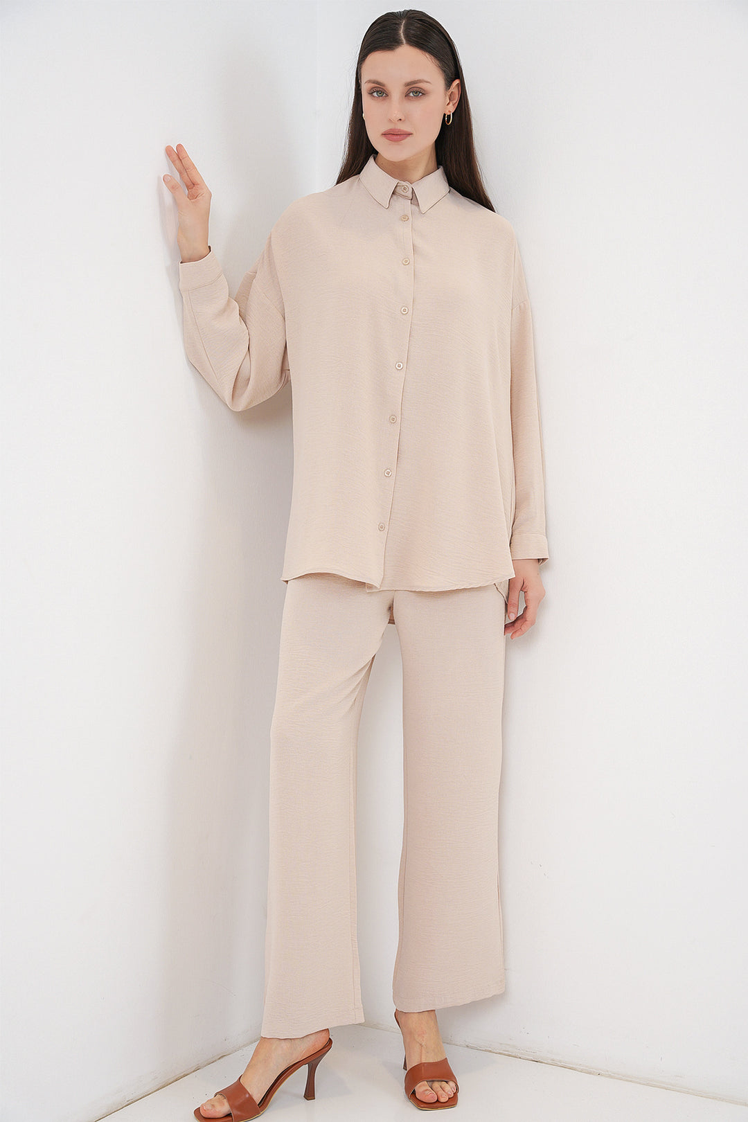Bigdart Ensemble de pantalon et chemise pour femmes 30063 - Crème