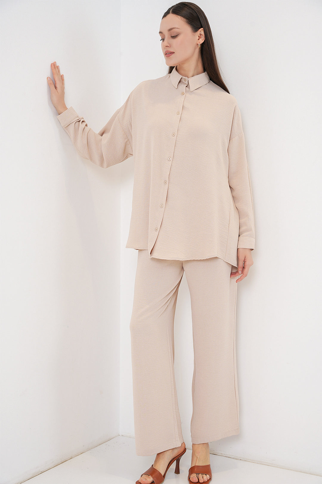 Bigdart Ensemble de pantalon et chemise pour femmes 30063 - Crème