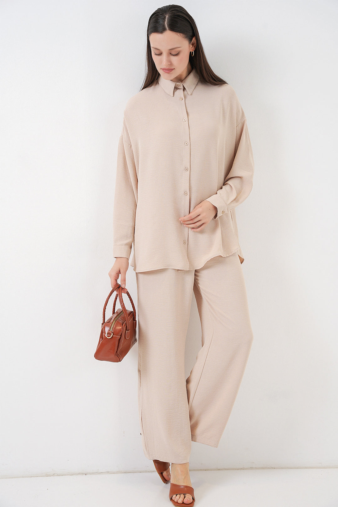 Bigdart Ensemble de pantalon et chemise pour femmes 30063 - Crème