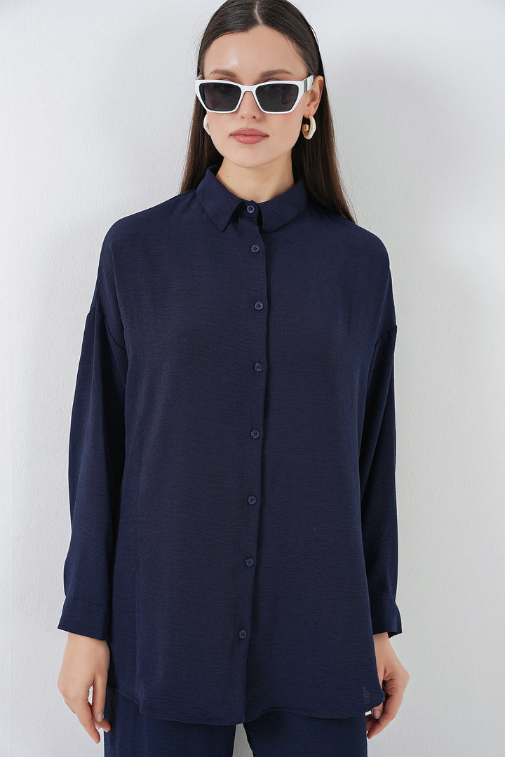 Bigdart Ensemble de pantalon et chemise pour femmes 30063 - Bleu marine