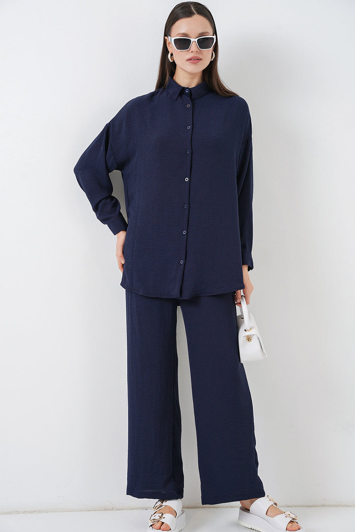 Bigdart Ensemble de pantalon et chemise pour femmes 30063 - Bleu marine