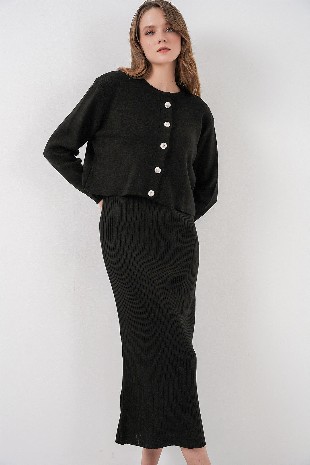 Bigdart Ensemble Tricot Robe Cardigan pour Femmes 15960 - Noir