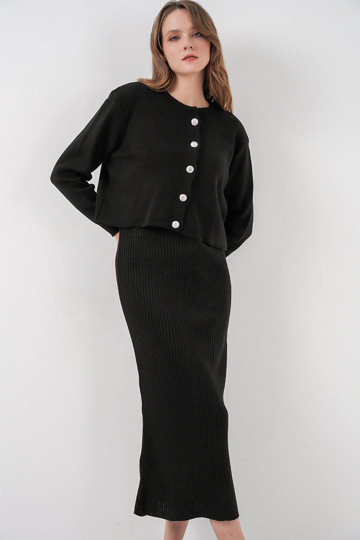 Bigdart Ensemble Tricot Robe Cardigan pour Femmes 15960 - Noir