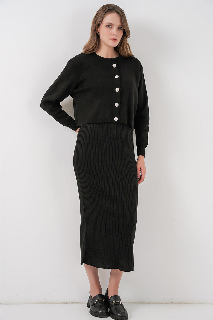 Bigdart Ensemble Tricot Robe Cardigan pour Femmes 15960 - Noir