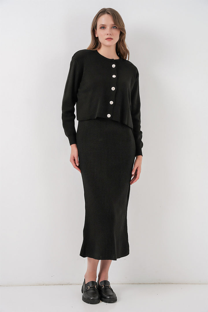 Bigdart Ensemble Tricot Robe Cardigan pour Femmes 15960 - Noir
