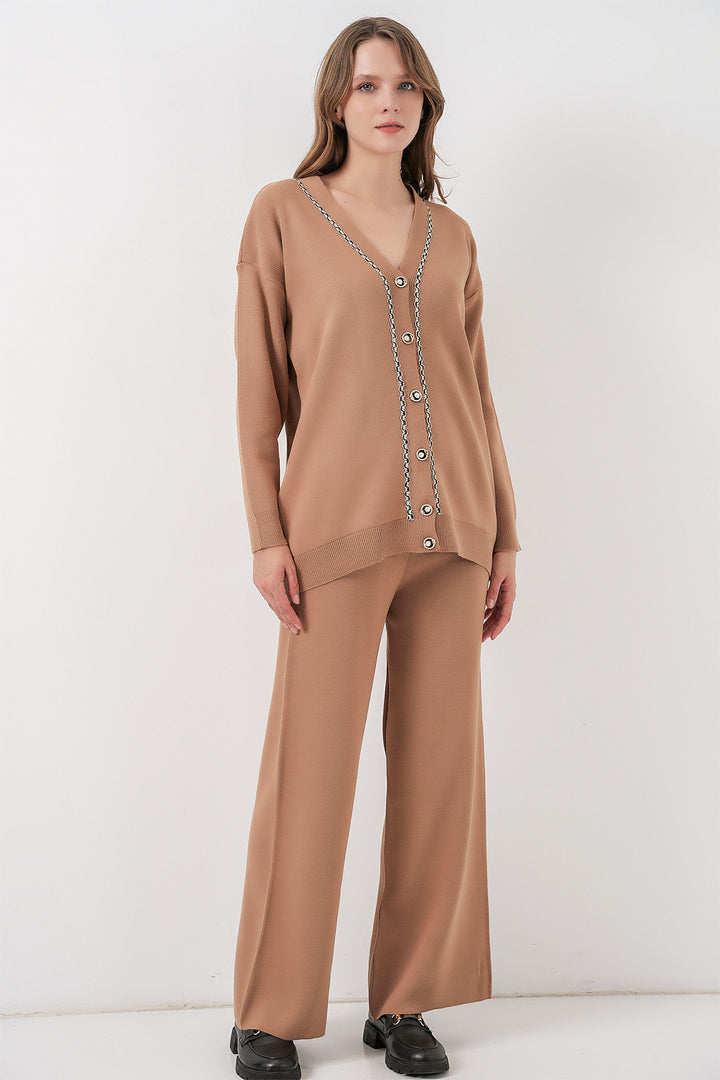 Bigdart Ensemble Tricot Cardigan et Pantalon pour Femmes 15956 - Camel