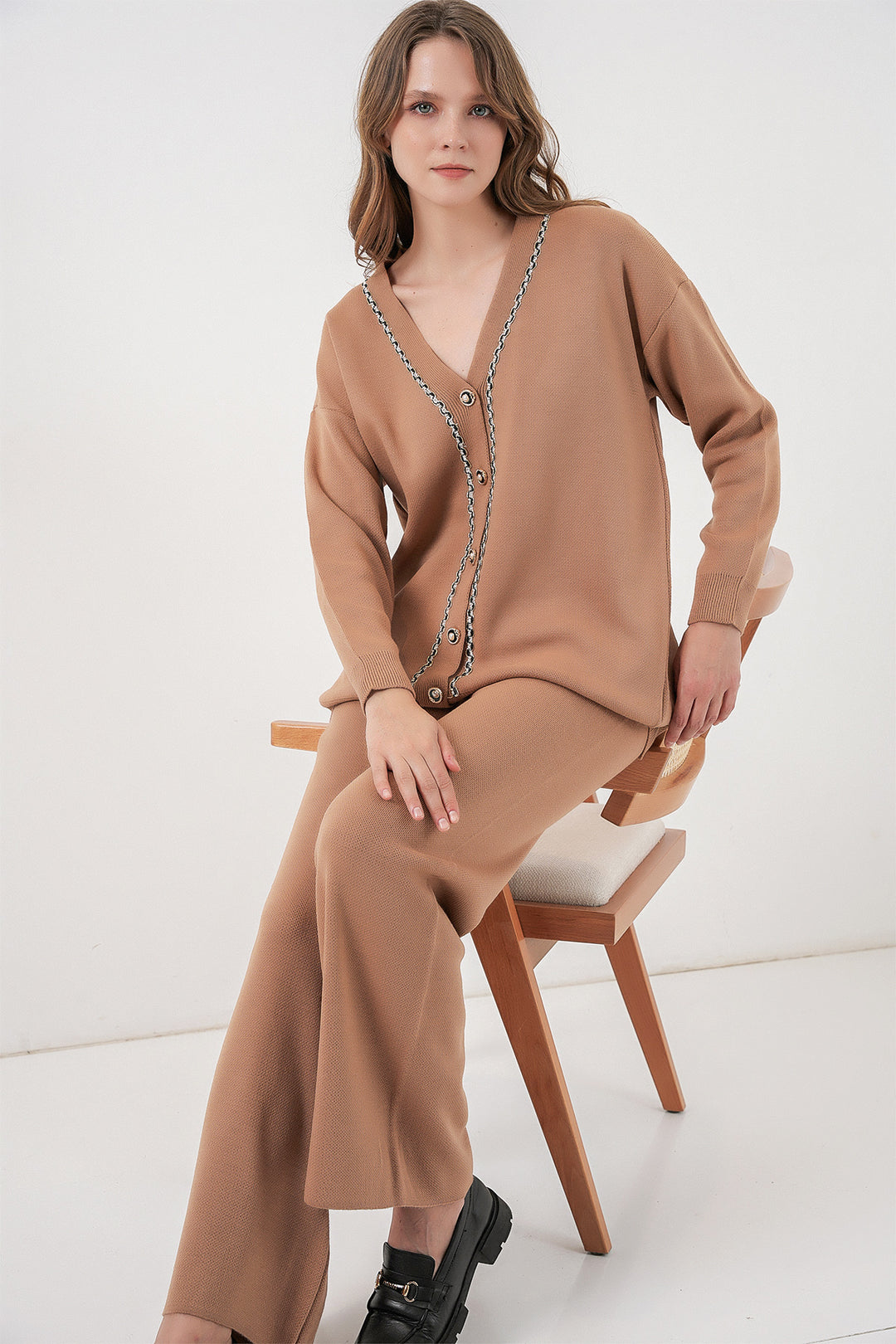 Bigdart Ensemble Tricot Cardigan et Pantalon pour Femmes 15956 - Camel