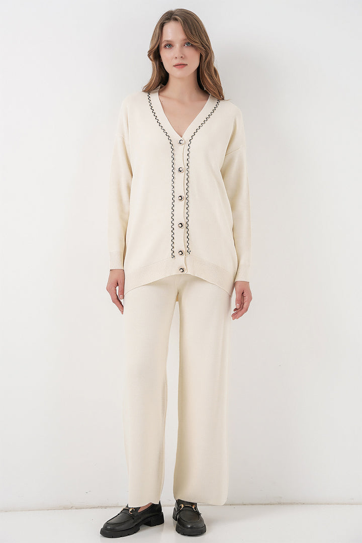 Bigdart Ensemble Tricot Cardigan et Pantalon pour Femmes 15956 - Écru