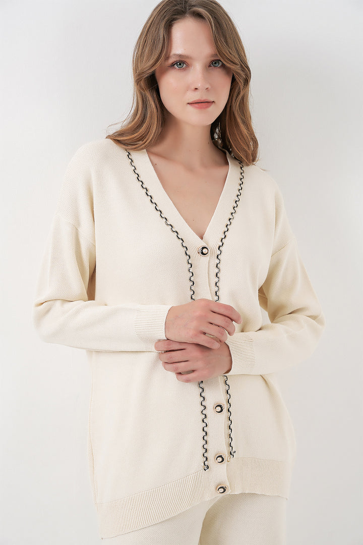 Bigdart Ensemble Tricot Cardigan et Pantalon pour Femmes 15956 - Écru