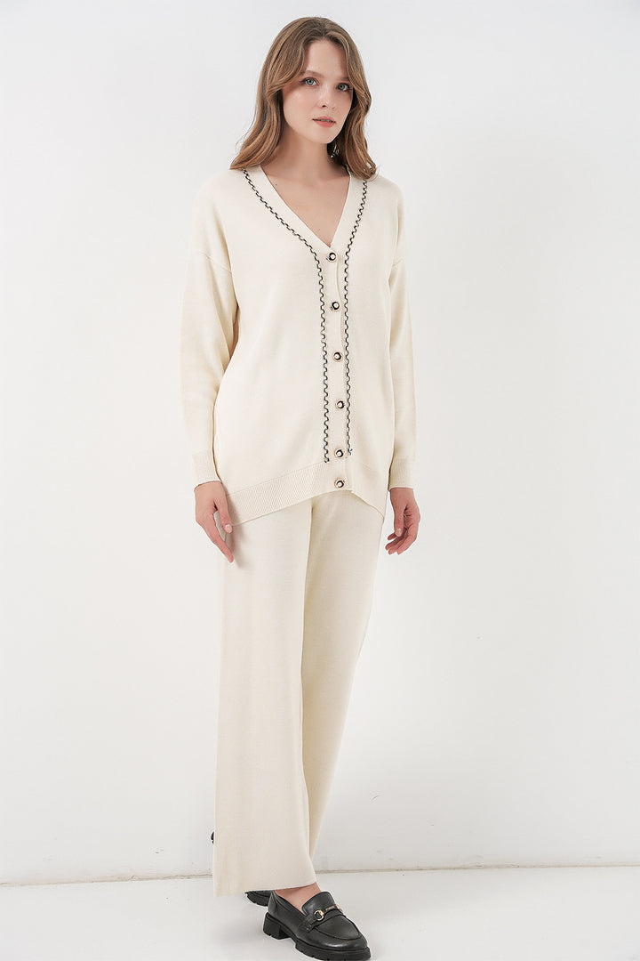 Bigdart Ensemble Tricot Cardigan et Pantalon pour Femmes 15956 - Écru
