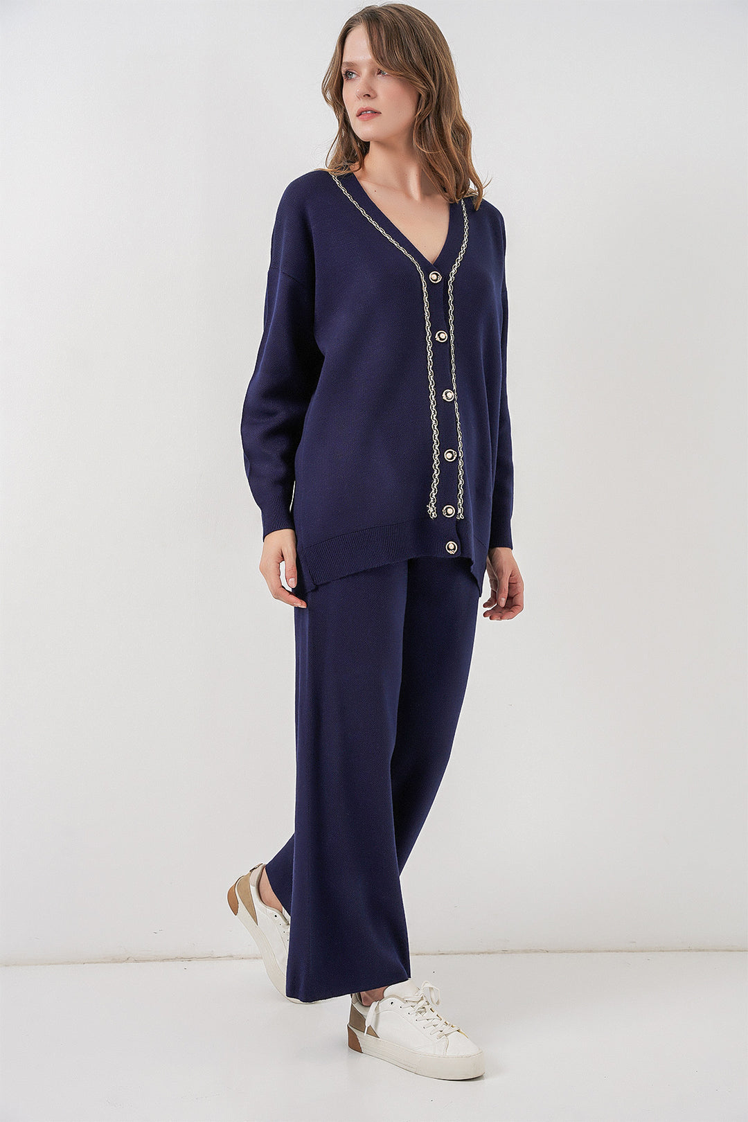 Bigdart Ensemble Tricot Cardigan et Pantalon pour Femmes 15956 - Bleu marine