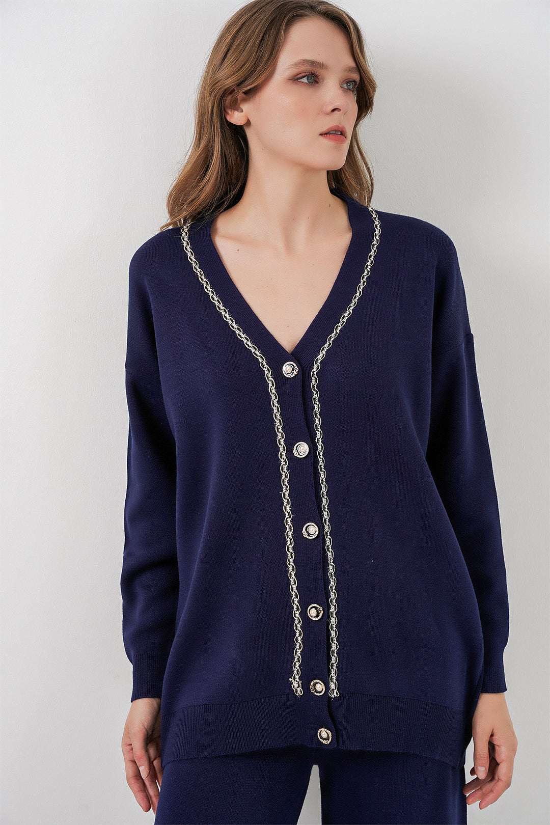 Bigdart Ensemble Tricot Cardigan et Pantalon pour Femmes 15956 - Bleu marine