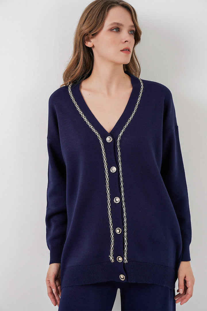 Bigdart Ensemble Tricot Cardigan et Pantalon pour Femmes 15956 - Bleu marine