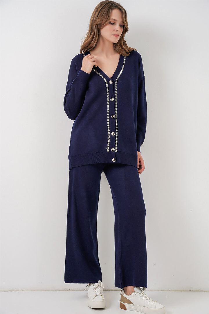 Bigdart Ensemble Tricot Cardigan et Pantalon pour Femmes 15956 - Bleu marine