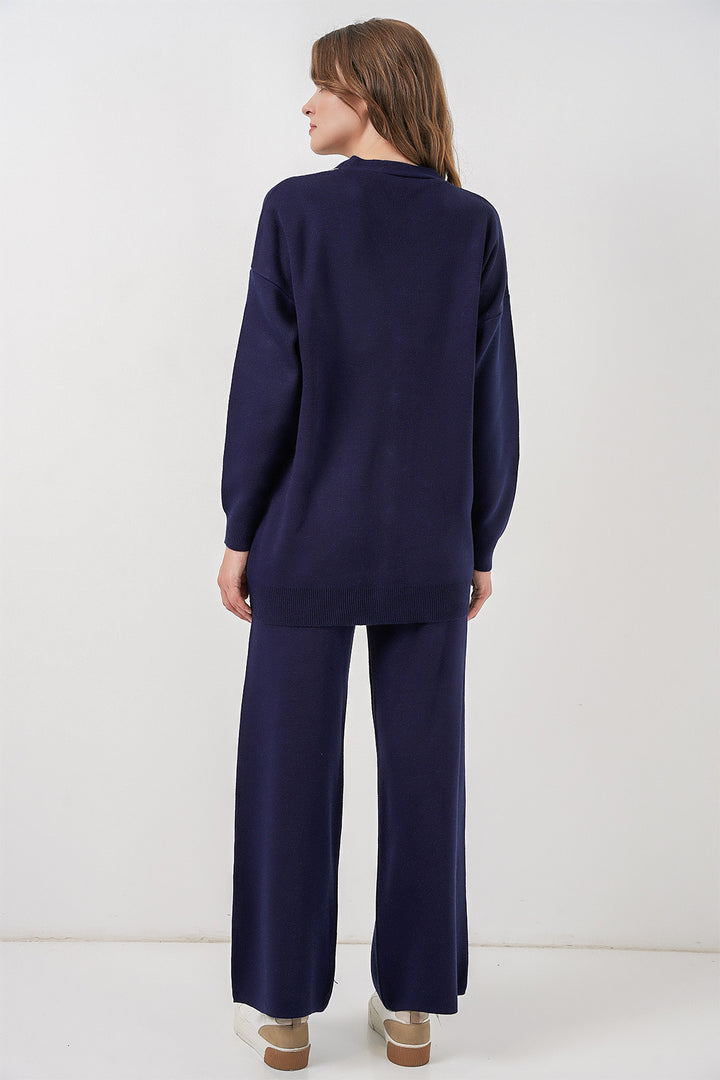 Bigdart Ensemble Tricot Cardigan et Pantalon pour Femmes 15956 - Bleu marine