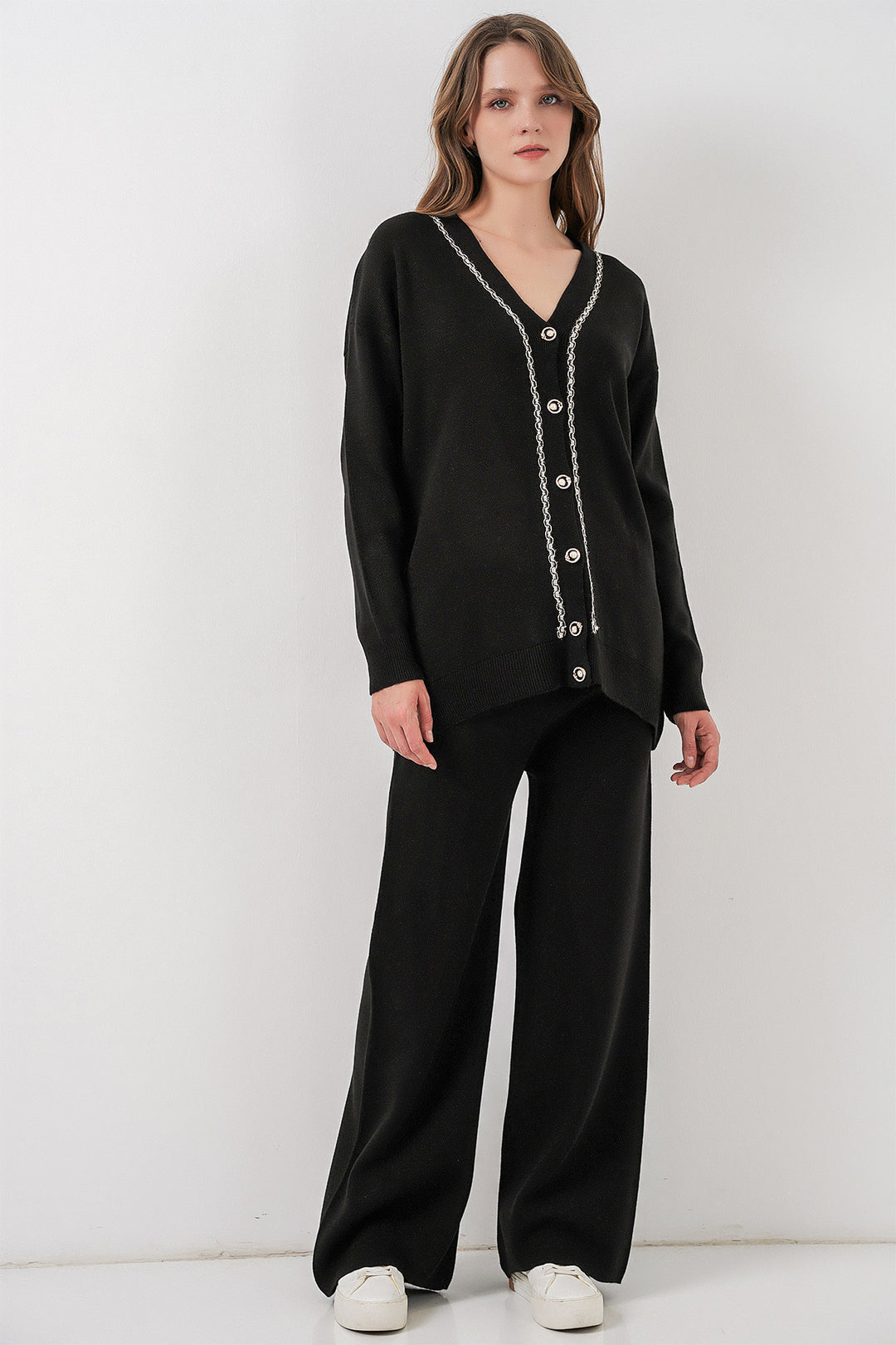 Bigdart Ensemble Tricot Cardigan et Pantalon pour Femmes 15956 - Noir